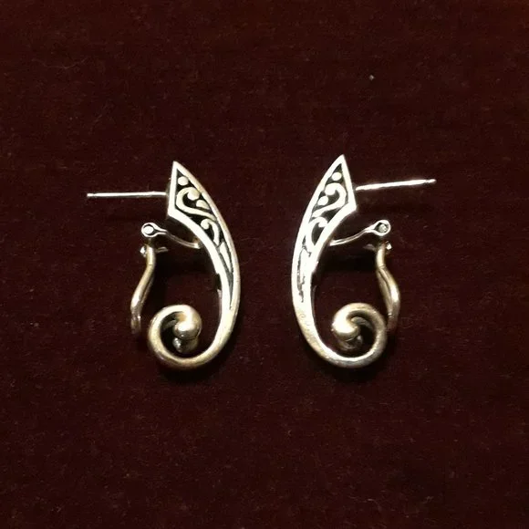 Solid 925 Sterling Silver Scroll Earrings - Picture 5 of 6